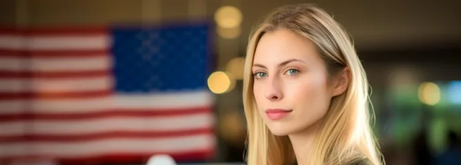 Блондинистая девушка на фоне флага США