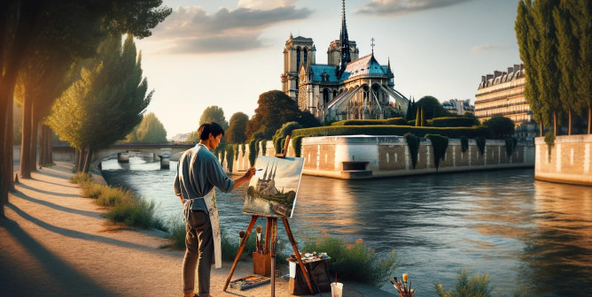 How to move to France. Painting Notre-Dame de Paris.