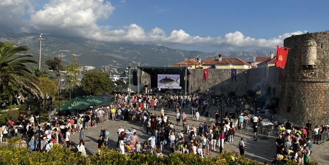 Shiruna Day - people slowly gather in the square near the old town in Budva