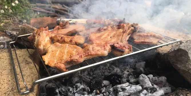 Мясо на решетке на углях