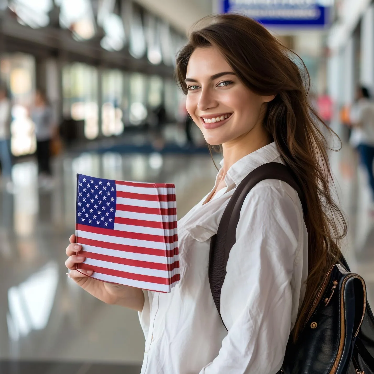 Улыбающаяся девушка держит флаги США